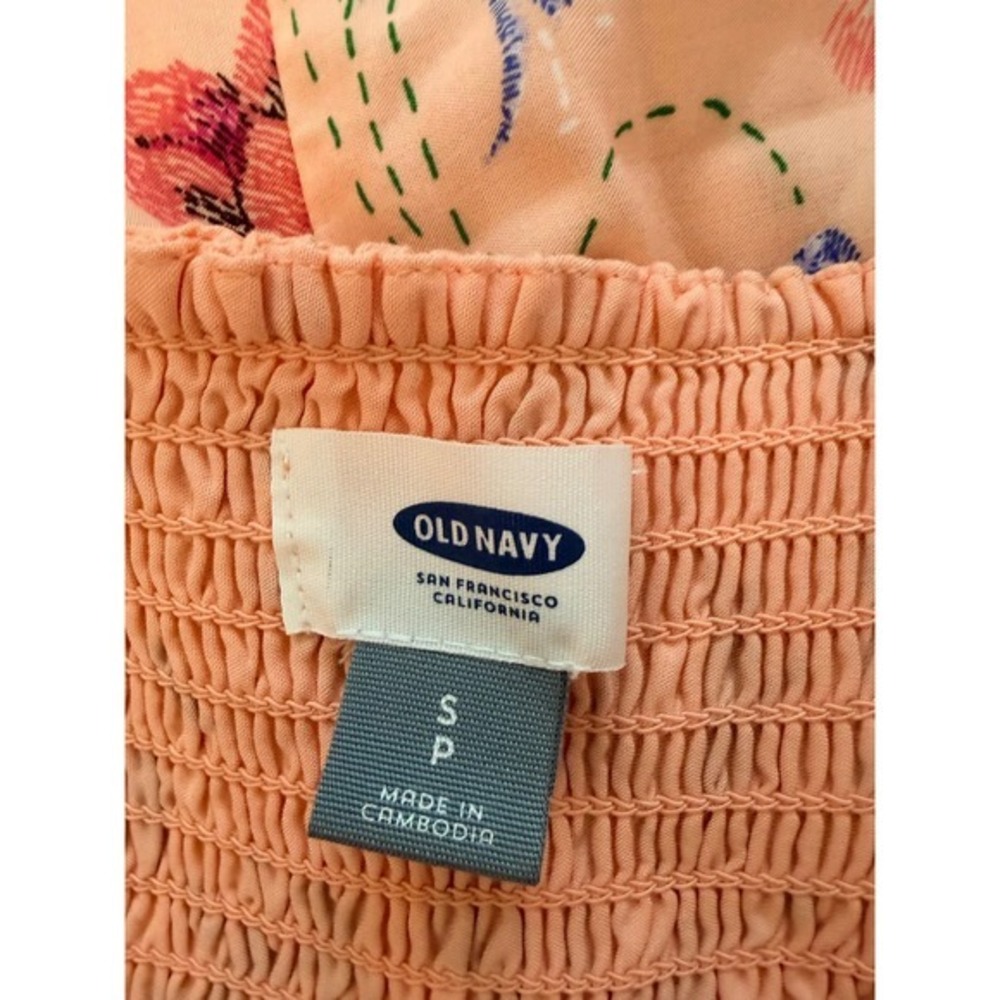 Old Navy Peach Floral Size Small Smocked Back Ruffle Hem Sun Dress - Picture 10 of 11